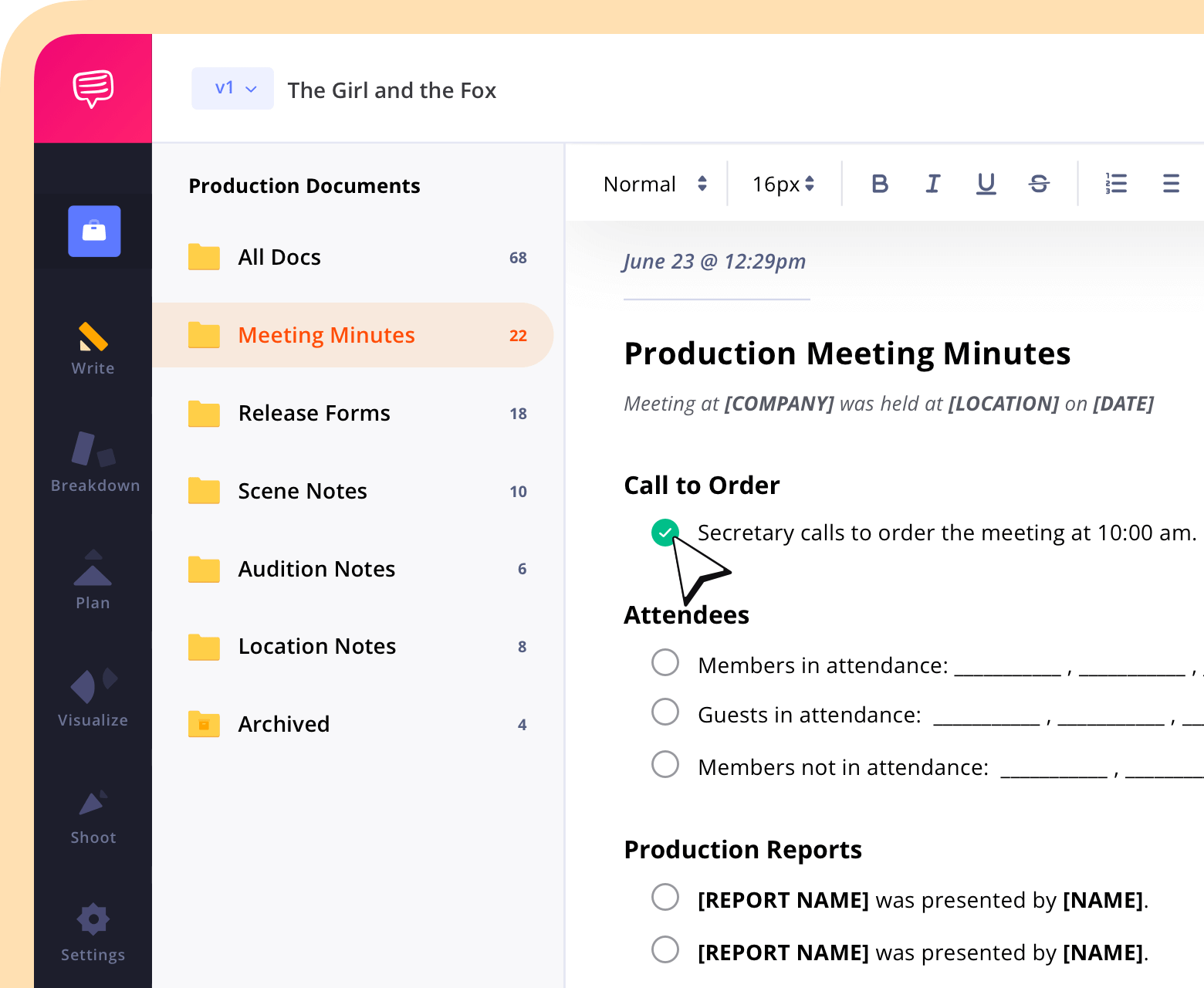 In Post CTA Production Document Processor Production Notetaking App In Post CTA Production Document Processor Production Notetaking App