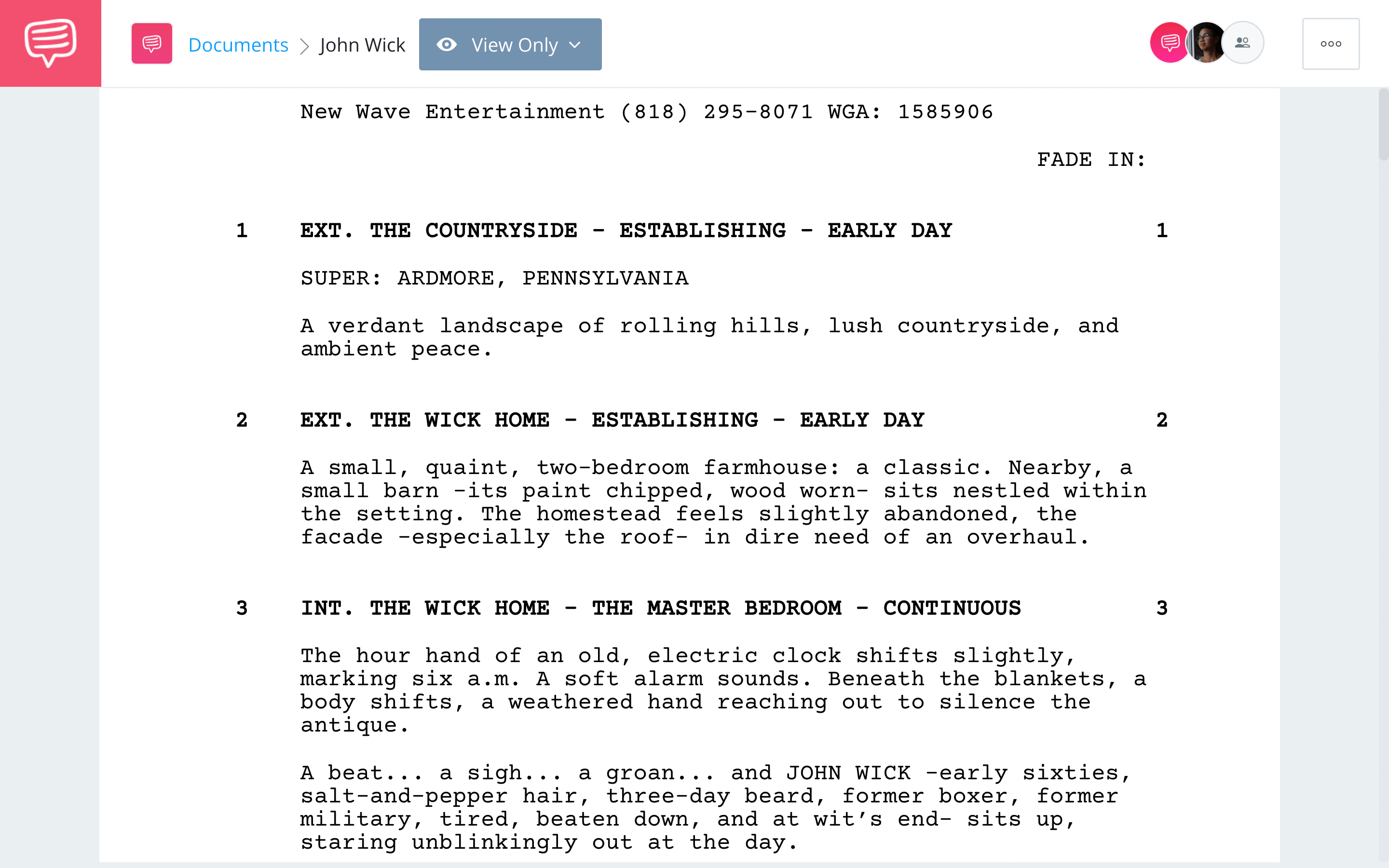 Screenplay Example for formatting John Wick Script Example StudioBinder Screenwriting Software Screenplay Example for formatting John Wick Script Example StudioBinder Screenwriting Software